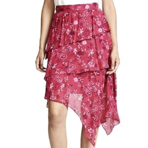 Anthropologie Steele. Claire Pink Floral Tiered Skirt Size M Asymetric Hem
